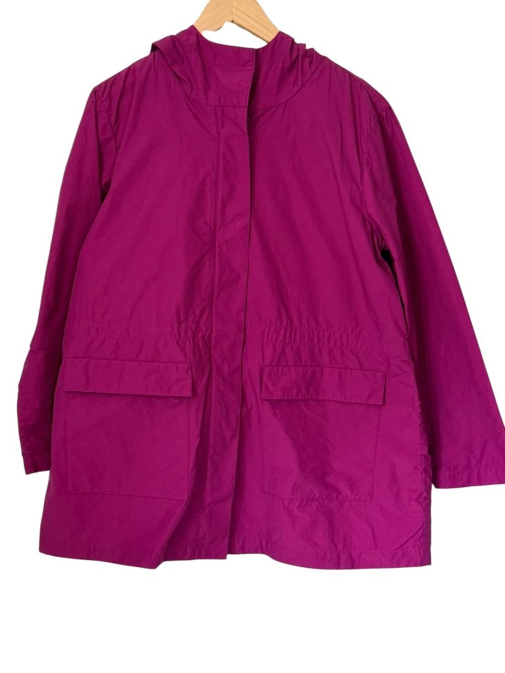 Eileen Fisher Organic Cotton Nylon Parka Anorak Rain Hooded Jacket Fuchsia M